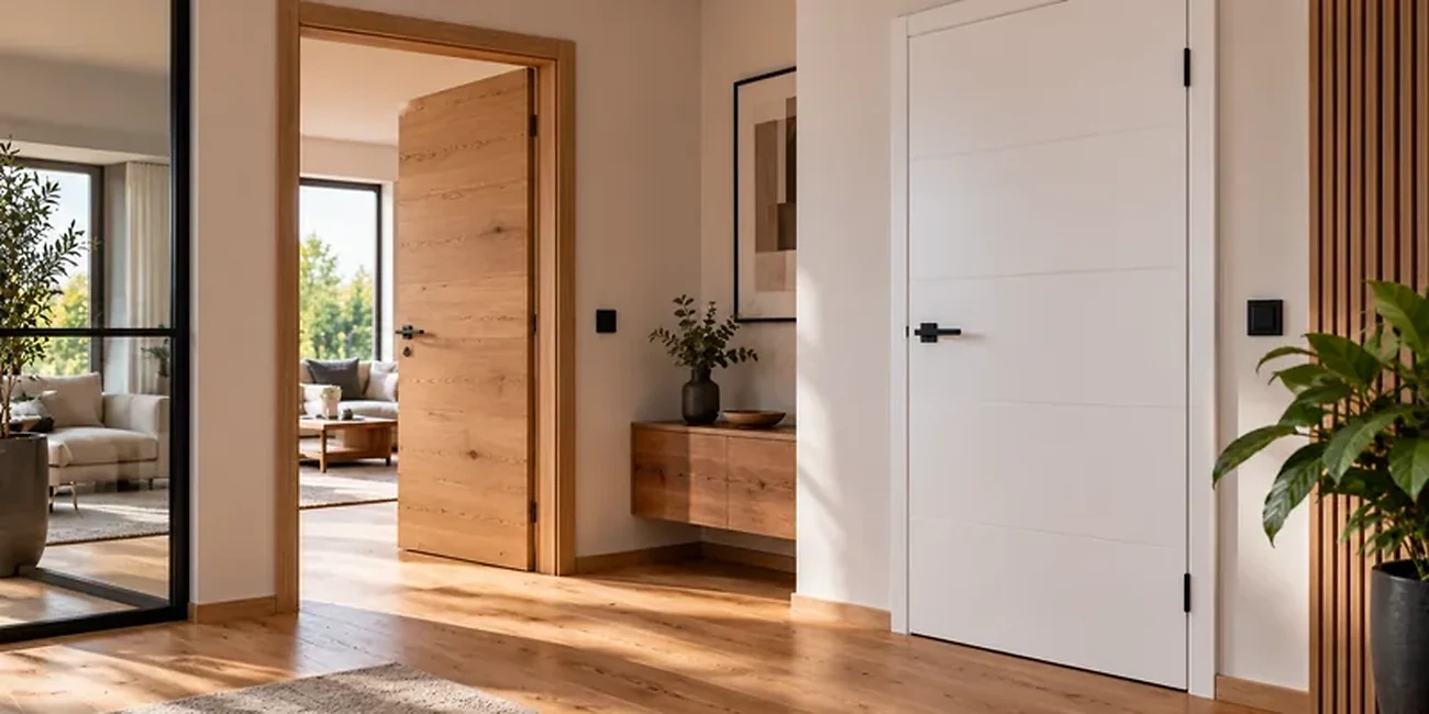 Moderne T&uuml;ren in einem hochwertigen Wohnambiente mit Holz- und Wei&szlig;lackt&uuml;r bei Leyendecker HolzLand in Trier.