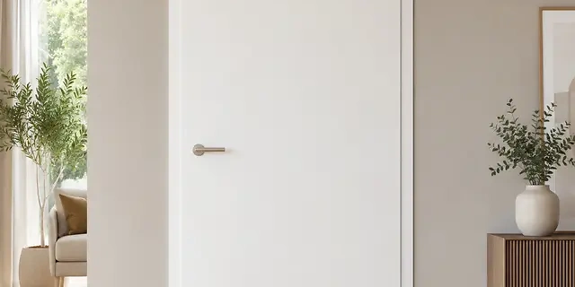 Glatte Wei&szlig;lackt&uuml;r von PR&Uuml;M in modernem Wohnraum