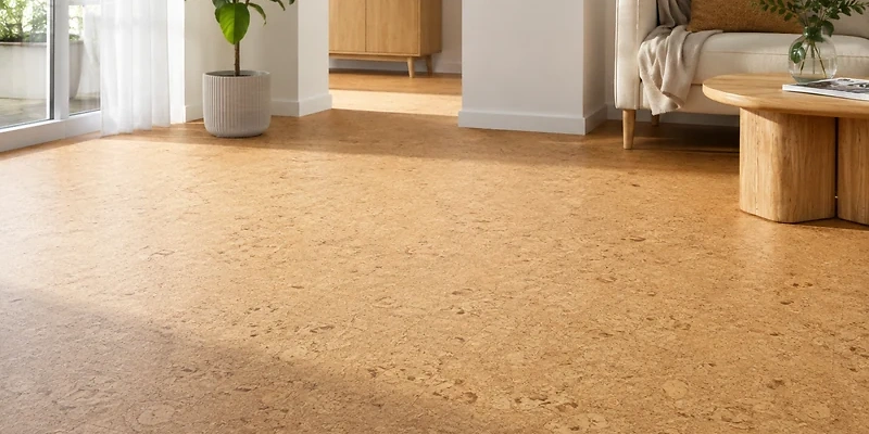 Moderner Wohnraum mit nat&uuml;rlichem Korkboden. Naturkork und Korkparkett verbinden eine charakteristische Korkoptik mit einem angenehm warmen und elastischen Laufgef&uuml;hl.